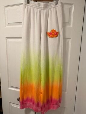 BOYS LIE White Ombre Tie-Dye Waffle Pants with Neon Orange & Pink Accent